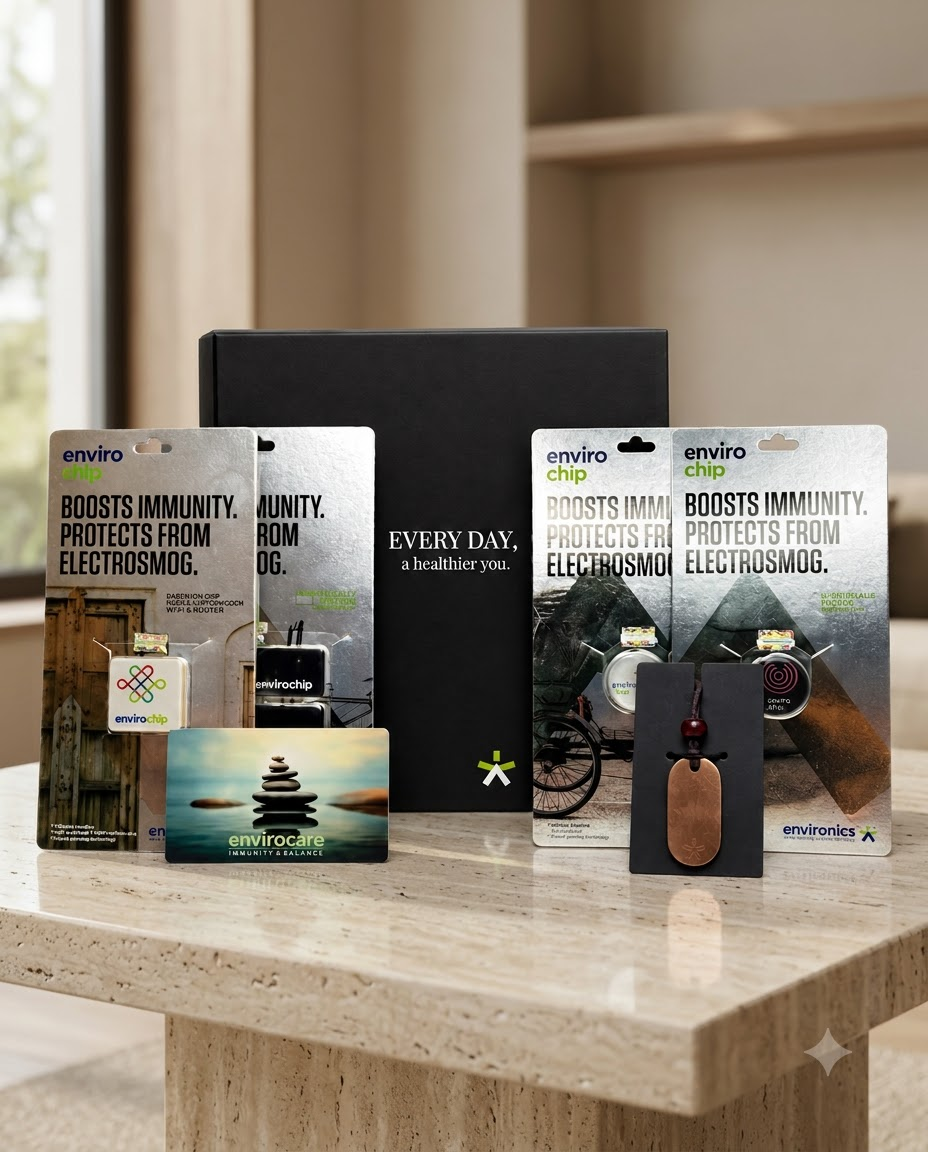 Heart & Brain Health + Immunity Gift Pack - 1 Envirochip for Mobile Phone + 1 Envirochip for Laptop + 1 Envirochip for Wi-Fi Router / Tab + 1 Envirocare Pendant + 1 Envirocare Card